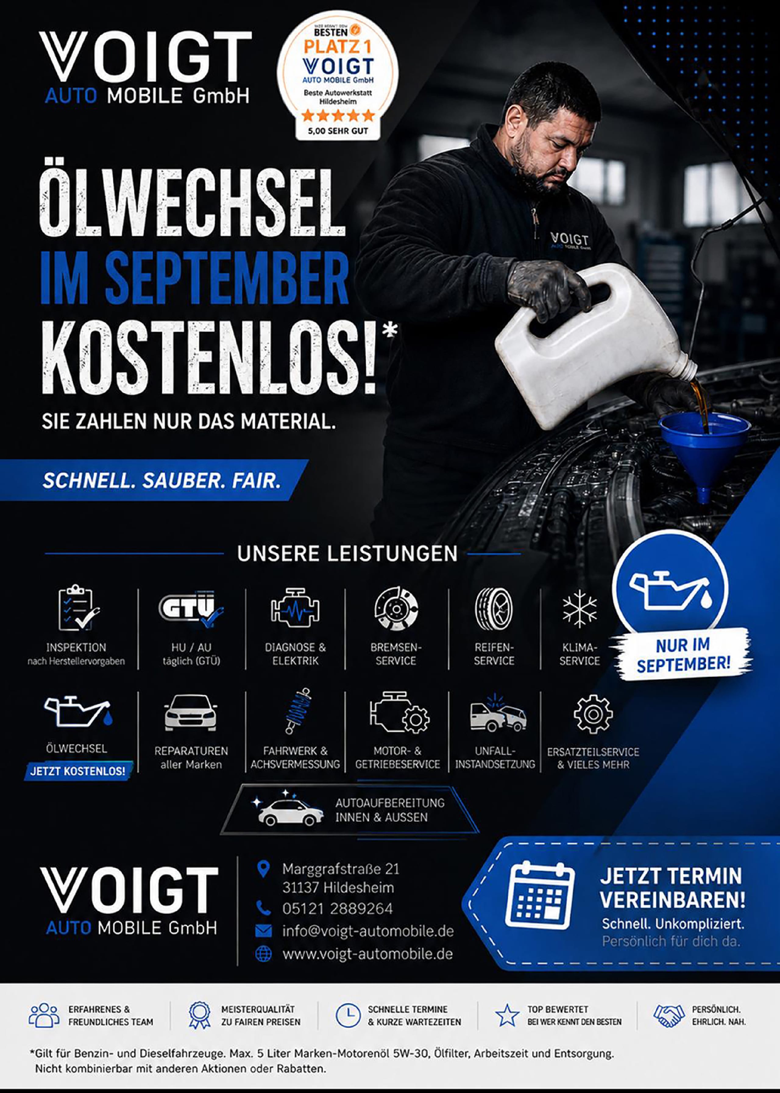 Aktionsflyer: Voigt Automobile Kostenloser Ölwechsel im September
