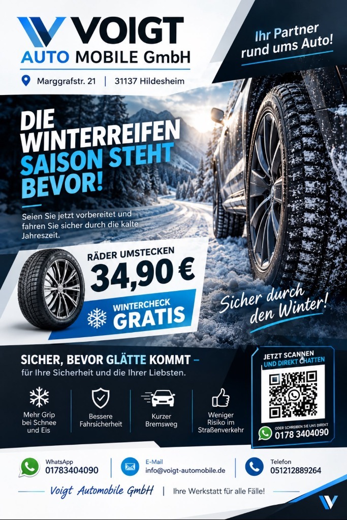 Aktionsflyer: Voigt Automobile Winterreifen-Saison – Räder umstecken 34,90 € & Wintercheck gratis